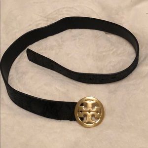 Tory Burch black snakeskin belt w/ gold buckle
